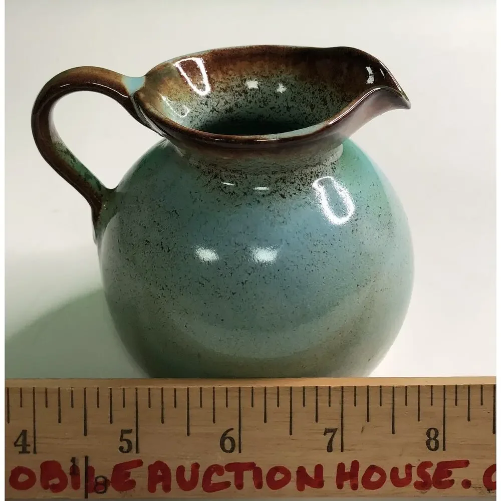 MCM Mid Century Modern NICODEMUS Pottery Creamer Pitcher Turquoise Brown Glaze